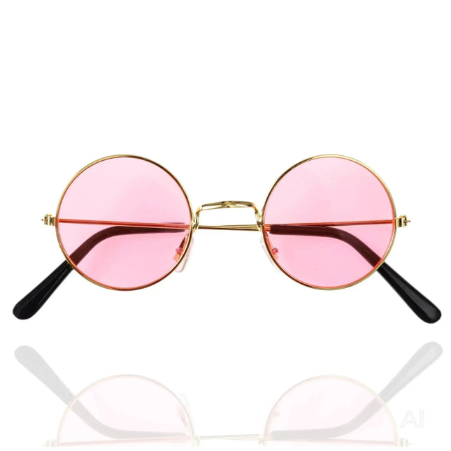 Hippie Brille – rosa Sonnenbrille rund wie 70er 80er – Accessoires für Fasching & Karneval