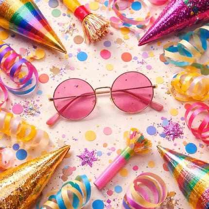 Hippie Brille – runde rosa Sonnenbrille als 70er & 80er Jahre Accessoire für Fasching & Karneval