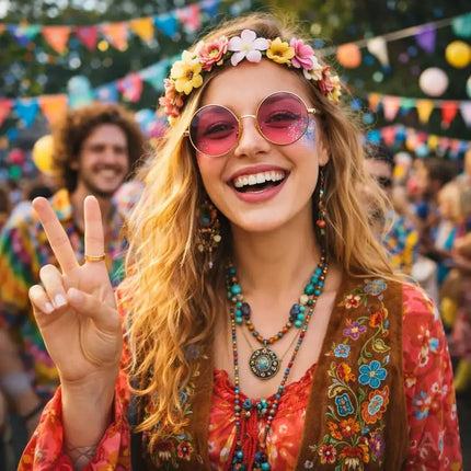 Hippie Brille – runde rosa Sonnenbrille als 70er & 80er Jahre Accessoire für Fasching & Karneval