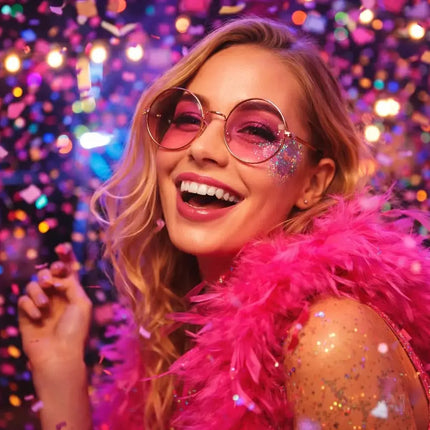 Hippie Brille – runde rosa Sonnenbrille als 70er & 80er Jahre Accessoire für Fasching & Karneval