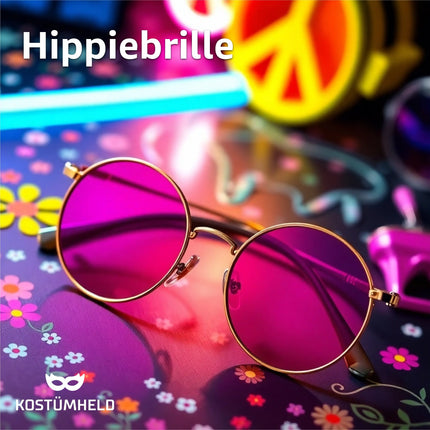 Hippie Sonnenbrille Fasching rund rosa Accessoires für Fasching & Karneval - 70er 80er Jahre