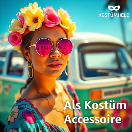 Hippie Sonnenbrille Fasching rund rosa Accessoires für Fasching & Karneval - 70er 80er Jahre