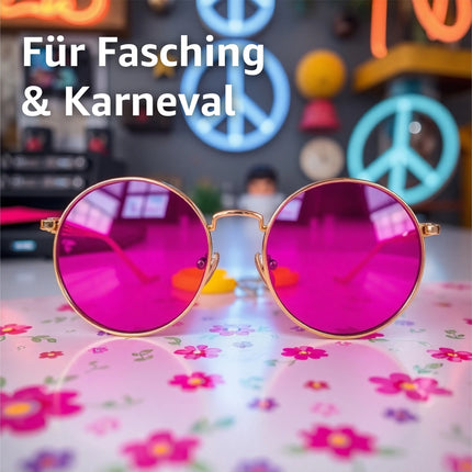 Hippie Sonnenbrille Fasching rund rosa Accessoires für Fasching & Karneval - 70er 80er Jahre
