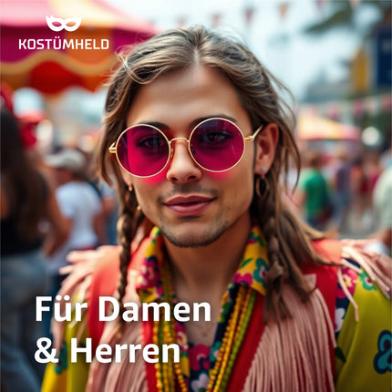 Hippie Sonnenbrille Fasching rund rosa Accessoires für Fasching & Karneval - 70er 80er Jahre