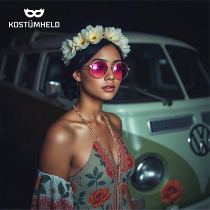 Hippie Sonnenbrille Fasching rund rosa Accessoires für Fasching & Karneval - 70er 80er Jahre