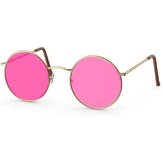 Hippie Sonnenbrille Fasching rund rosa Accessoires für Fasching & Karneval - 70er 80er Jahre