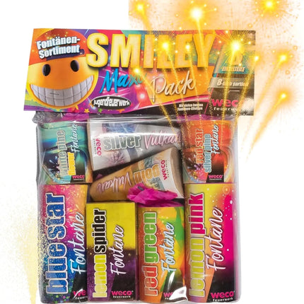 Hochwertiges Jugendfeuerwerk: Happy Sparks® Smiley Maxi Pack - 8-teiliges - TK Gruppe® Offizieller Onlineshop