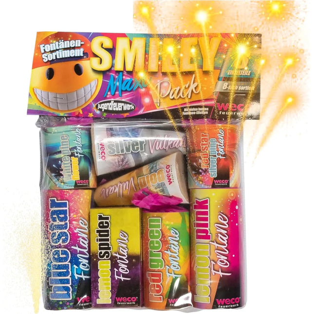 Hochwertiges Jugendfeuerwerk: Happy Sparks® Smiley Maxi Pack - 8-teiliges - TK Gruppe® Offizieller Onlineshop