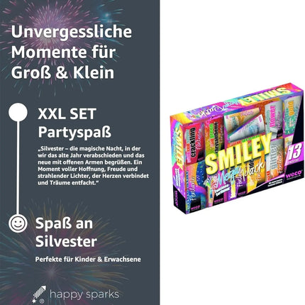 Hochwertiges Jugendfeuerwerk: Happy Sparks® Smiley Maxi Pack - 8-teiliges
