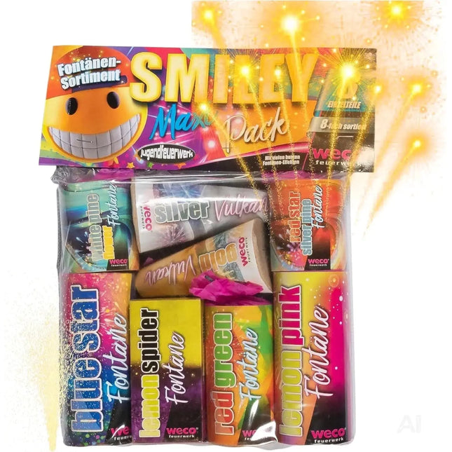 Hochwertiges Jugendfeuerwerk: Happy Sparks® Smiley Maxi Pack - 8-teiliges