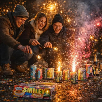 Hochwertiges Jugendfeuerwerk: Happy Sparks® Smiley Maxi Pack - 8-teiliges