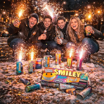 Hochwertiges Jugendfeuerwerk: Happy Sparks® Smiley Maxi Pack - 8-teiliges