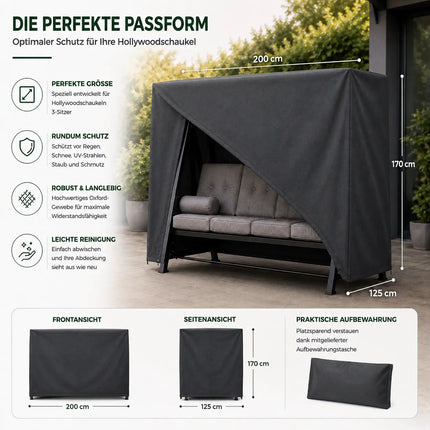 Hollywoodschaukel Abdeckung, für 2,3,4-Sitzer, wasserfest & Winddicht & UV-Schutz Schutzhülle - reißfeste Plane Gartenschaukel - 210x150x150cm