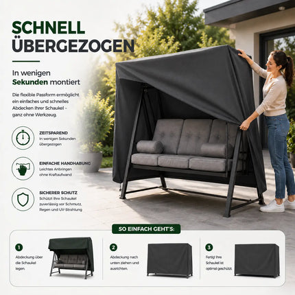 Hollywoodschaukel Abdeckung, für 2,3,4-Sitzer, wasserfest & Winddicht & UV-Schutz Schutzhülle - reißfeste Plane Gartenschaukel - 210x150x150cm