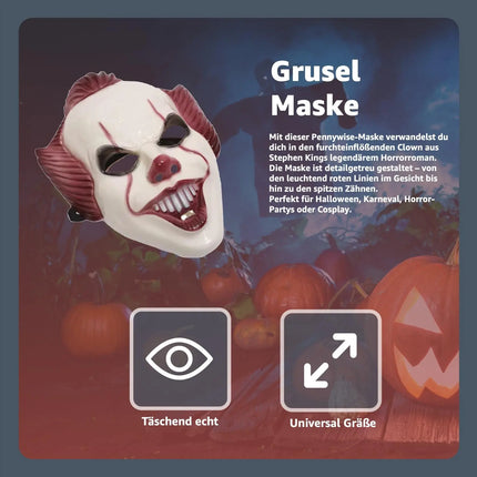 Horror Clown Maske als Kostüm Accessoire für Damen & Herren, Kinder & Erwachsene an Halloween & Fasching & Karneval