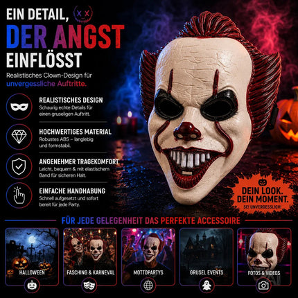 Horror Clown Maske als Kostüm Accessoire für Damen & Herren, Kinder & Erwachsene an Halloween & Fasching & Karneval