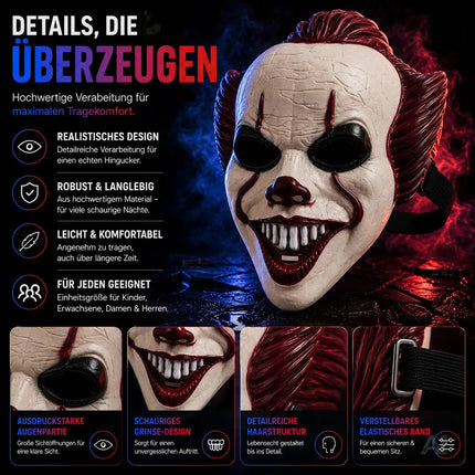 Horror Clown Maske als Kostüm Accessoire für Damen & Herren, Kinder & Erwachsene an Halloween & Fasching & Karneval