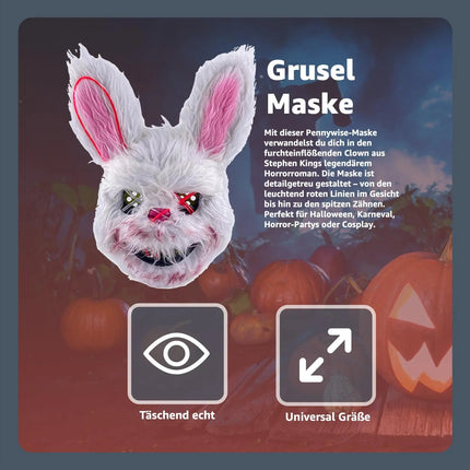 Horror Hase Maske als Kostüm Accessoire für Damen & Herren, Kinder & Erwachsene an Halloween & Fasching & Karneval (Horror Hase)