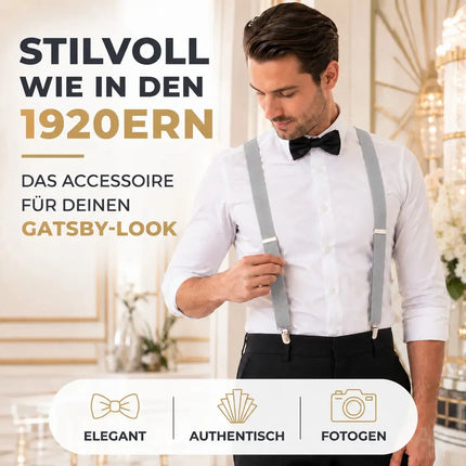 Hosenträger für Herren – elastisch & flexibel – 1920 Accessoires wie Gatsby, Charleston für Fasching & Karneval (grau)