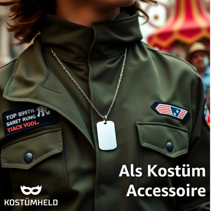 Hundemarke US Army Dog Tag - Erkennungsmarke silber, Kette als Soldaten Accessoire für Fasching & Karneval