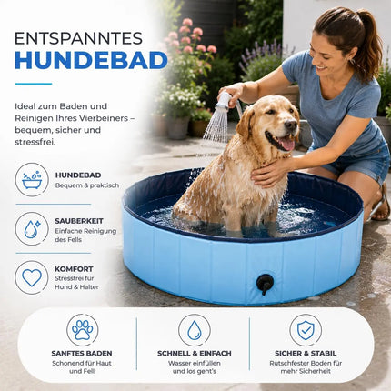 Hundepool Ø 80 cm – Hundeplanschbecken & Hundebadewanne für Hunde & Haustiere – Kratzfester PVC-Boden mit Anti-Rutsch-Belag & schneller Entleerung