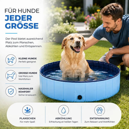 Hundepool Ø 80 cm – Hundeplanschbecken & Hundebadewanne für Hunde & Haustiere – Kratzfester PVC-Boden mit Anti-Rutsch-Belag & schneller Entleerung