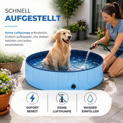 Hundepool Ø 80 cm – Hundeplanschbecken & Hundebadewanne für Hunde & Haustiere – Kratzfester PVC-Boden mit Anti-Rutsch-Belag & schneller Entleerung