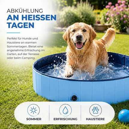 Hundepool Ø 80 cm – Hundeplanschbecken & Hundebadewanne für Hunde & Haustiere – Kratzfester PVC-Boden mit Anti-Rutsch-Belag & schneller Entleerung