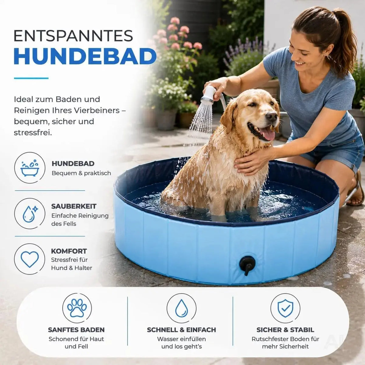 Hundepool Ø 80 cm – Hundeplanschbecken & Hundebadewanne für Hunde & Haustiere – Kratzfester – Detailansicht 3