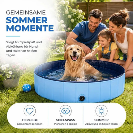 Hundepool Ø 80 cm – Hundeplanschbecken & Hundebadewanne für Hunde & Haustiere – Kratzfester PVC-Boden mit Anti-Rutsch-Belag & schneller Entleerung