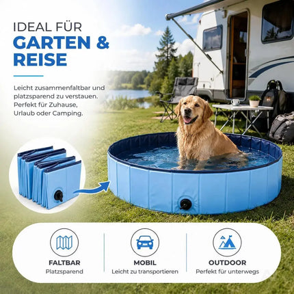 Hundepool Ø 80 cm – Hundeplanschbecken & Hundebadewanne für Hunde & Haustiere – Kratzfester PVC-Boden mit Anti-Rutsch-Belag & schneller Entleerung