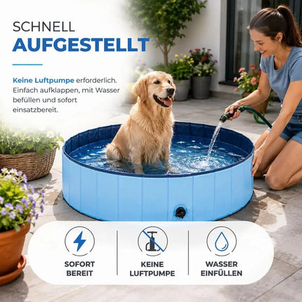 Hundepool Ø 80 cm – Hundeplanschbecken & Hundebadewanne für Hunde & Haustiere – Kratzfester PVC-Boden mit Anti-Rutsch-Belag & schneller Entleerung