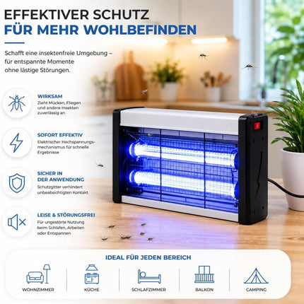 Insektenvernichter elektrisch – Mückenlampe mit UV-Licht – Mückenfalle & Fliegenfalle für effektive Mückenabwehr gegen Insekten (Eckig)