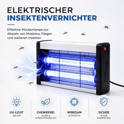 Insektenvernichter elektrisch – Mückenlampe mit UV-Licht – Mückenfalle & Fliegenfalle für effektive Mückenabwehr gegen Insekten (Eckig)
