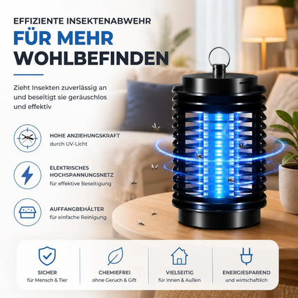 Insektenvernichter elektrisch – Mückenlampe mit UV-Licht – Mückenfalle & Fliegenfalle für effektive Mückenabwehr gegen Insekten (Rund)