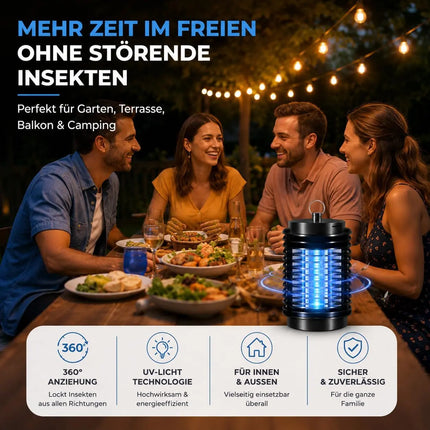 Insektenvernichter elektrisch – Mückenlampe mit UV-Licht – Mückenfalle & Fliegenfalle für effektive Mückenabwehr gegen Insekten (Rund)