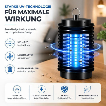 Insektenvernichter elektrisch – Mückenlampe mit UV-Licht – Mückenfalle & Fliegenfalle für effektive Mückenabwehr gegen Insekten (Rund)