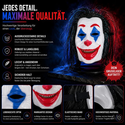 Joker Maske als Kostüm Accessoire für Damen & Herren, Kinder & Erwachsene an Halloween & Fasching & Karneval