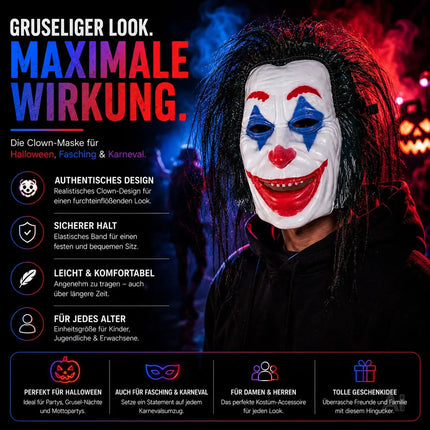 Joker Maske als Kostüm Accessoire für Damen & Herren, Kinder & Erwachsene an Halloween & Fasching & Karneval