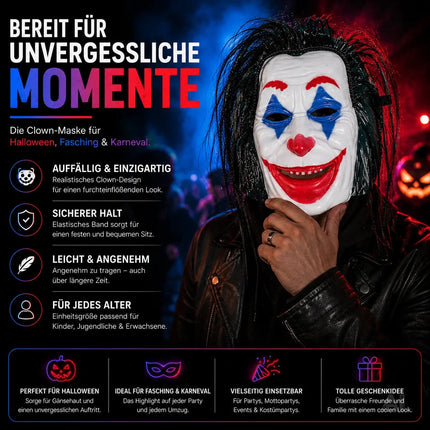 Joker Maske als Kostüm Accessoire für Damen & Herren, Kinder & Erwachsene an Halloween & Fasching & Karneval
