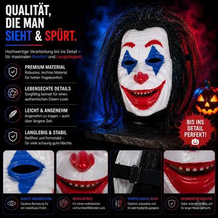 Joker Maske als Kostüm Accessoire für Damen & Herren, Kinder & Erwachsene an Halloween & Fasching & Karneval