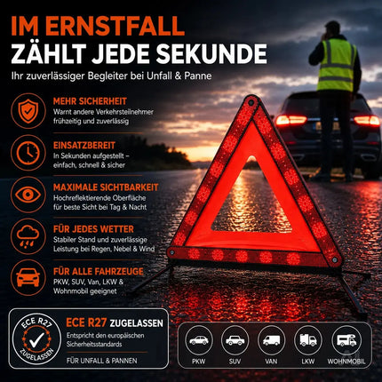 KFZ Warndreieck rot, Dreieck Pannendreieck ECE R27 2026 Auto Triangle für Unfall & Pannen – Detailansicht 2