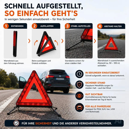 KFZ Warndreieck rot, Dreieck Pannendreieck ECE R27 2026 Auto Triangle für Unfall & Pannen – Detailansicht 3