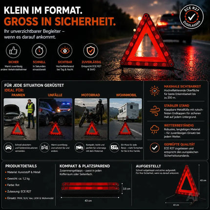 KFZ Warndreieck rot, Dreieck Pannendreieck ECE R27 2026 Auto Triangle für Unfall & Pannen – Detailansicht 4