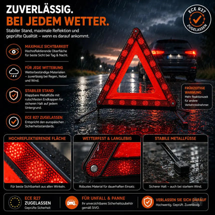 KFZ Warndreieck rot, Dreieck Pannendreieck ECE R27 2026 Auto Triangle für Unfall & Pannen – Detailansicht 6