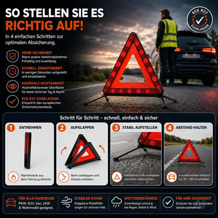 KFZ Warndreieck rot, Dreieck Pannendreieck ECE R27 2026 Auto Triangle für Unfall & Pannen – Detailansicht 7