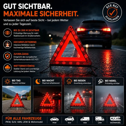 KFZ Warndreieck rot, Dreieck Pannendreieck ECE R27 2026 Auto Triangle für Unfall & Pannen – Detailansicht 8