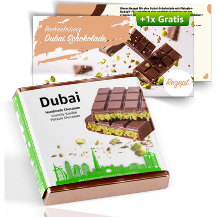 Dubai Schokolade Set 100 Gramm + Backanleitung  - Kadayif/Kanufa & Pistazie - Vollmilchschokolade nach arabischen Rezept