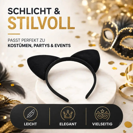 Katzen Haarreif Ohren Kostüm Catwomen für Damen – schwarz Haarband für Fasching & Karneval – Haarband Katzenohren für Erwachsene & Kinder