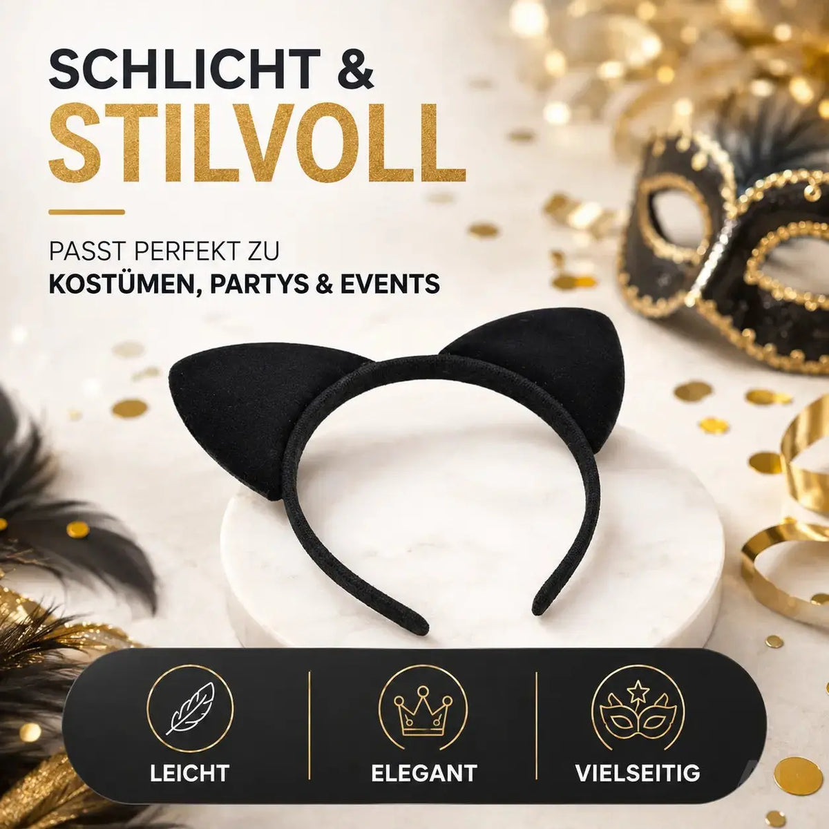 Katzen Haarreif Ohren Kostüm Catwomen für Damen – schwarz Haarband für Fasching & Karneval – Detailansicht 3